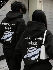 Autumn/Winter Women's Planet Graphic Text Sweatshirt Y2K Style - Black - View 8