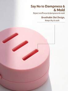 1pc Breathable Silicone Makeup Sponge Storage Box, Dual Compartment Dry & Wet Separation Design, Built-In Makeup Mirror, Portable Travel Cosmetic Sponge Organizer With Hanging Hole - Multicolor - View 3