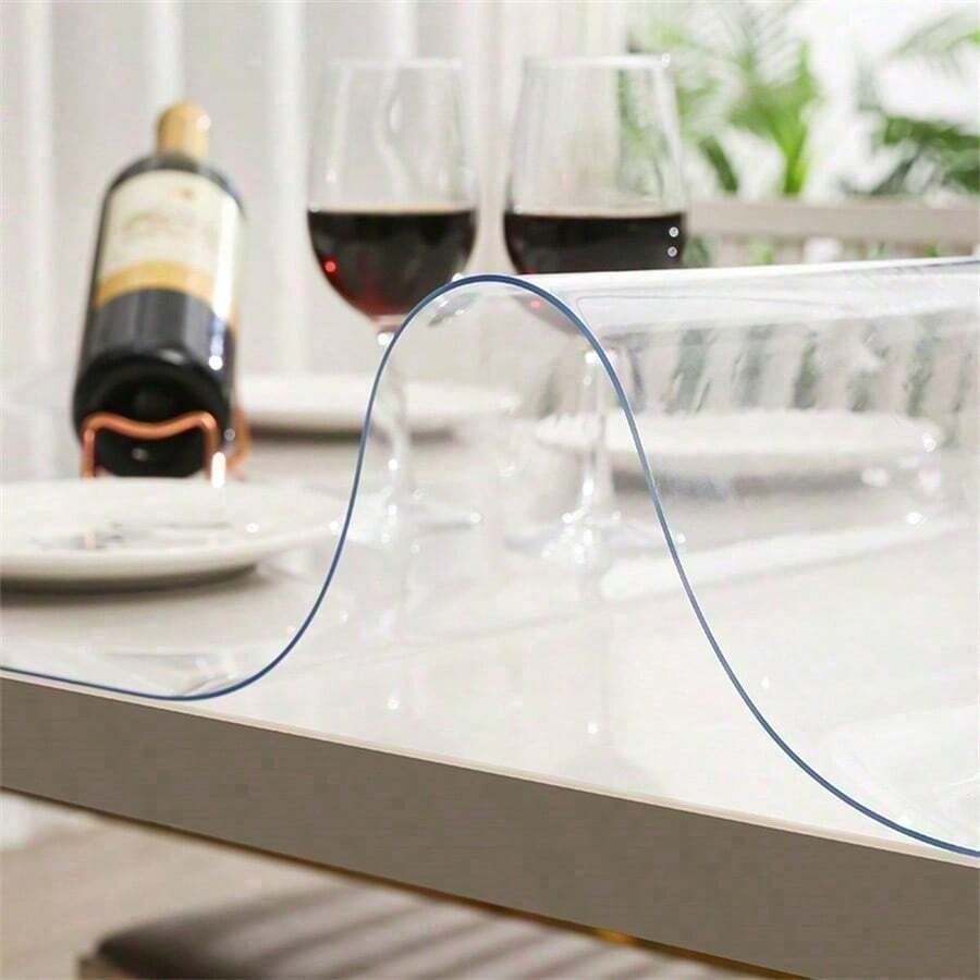 1pc Luxury Transparent Tablecloth - 0.25mm Thick PVC, Scratch-Resistant And Heat-Resistant, Dining Table And Coffee Table Protector - Perfect For Home, Office, Hotel Use - Elegant Square Design, Tablecloth - White - View 1