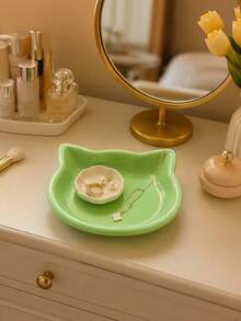 1pc Cute Cat-Shaped Storage Tray, Jewelry Tray, Desktop Organizer, Cat-Shaped, Suitable For Rings, Necklaces, Earrings And Other Jewelry, Multiple Colors Available, Suitable For Bedroom Vanity, Birthday Gift, Holiday Gift, Christmas Gift, Bow Packaging - Multicolor - View 5