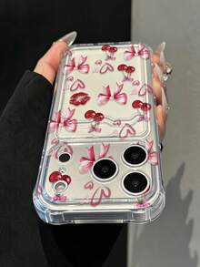 Phone Case - Transparent , HeartAnd Cherry Pattern Design Cherry Pattern Phone Case , Compatible With Iphone 18,17,16, 15, 14, 13, 12,11 Pro Max, XS, XR, Fashion Phone Case, Fashion Design, - Clear - View 4
