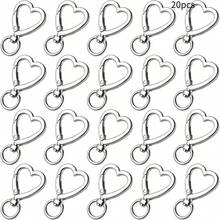 20pcs Metal Heart-Shaped Keychain Clips, Suitable For Keys, Bracelets, Card-Style Hook Keychains, Also Can Be Used As Card Holders And Photo Keychains - Silver - View 9