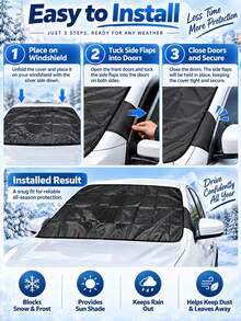YAIUZGOO Universal Car Windshield Cover For Snow & Frost Protection, Foldable Front Window Snow Cover With Side Flaps, Dual Layer Sun Shade, Weather Resistant Auto Windshield Protector For Winter Ice Rain Dust Blocking, All Season Car Accessories - 200*70CM - View 9