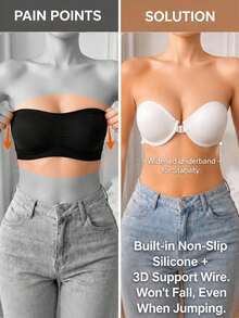 Strapless Bra Front Closure Push Up Bras For Women Underwire Bra Backless Underwear Sexy Bandeau Lingerie Non-Slip Anti-Exposure Suitable For Dresses - White - View 3