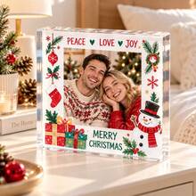 Custom Square Acrylic Christmas Photo Block,Personalized Family & Pet Picture And Text With Red Bow,Snowman & Candy Cane Design,Festive Tabletop & Room Decorations,Customized Holiday Keepsake Display,Customizable Christmas Gift 2026,Merry Christmas - Style C - View 4