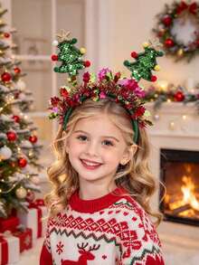 Christmas Headband, Sequin Ribbon Christmas Tree Headband, Holiday Party Headpiece - Multicolor - View 3