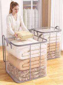 Large Capacity Clothing Storage Bag, Foldable Fabric Storage Box, Organizes Clothes, Wardrobe Organization, Equipped With Reinforced Handles For Easy Dragging; Durable And Waterproof, Foldable And Portable, Suitable For College Dorms, Home, Office And Travel; Ideal Choice For Students And Professionals (Available In Multiple Sizes). - Multicolor - View 2