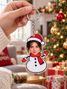 1PC Personalized Photo Snowman Keychain, Custom Face Acrylic Keyring, Christmas Bag Charm, Santa Hat & Scarf Design, Funny Keepsake Gift For Friends - Multicolor - View 5