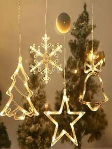 1pc Christmas Suction Cup Light, LED Christmas Hanging Light, Suction Cup Bell, Christmas Tree, Snowflake, Santa Claus, Reindeer Lantern, Suitable For Christmas Decoration, Home Decor, Party Decoration, Window Decoration And Room Decoration - Warm Light - View 5