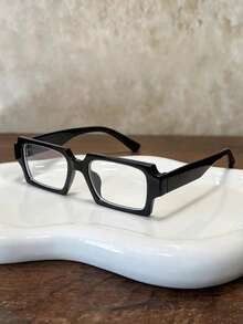 Black Frame Men's Non-Prescription Glasses, Thick Rectangular Frame, Plastic Eyeglass Frame, Minimalist Solid Color Design Fashion Glasses. Suitable For All Seasons, New Autumn/Winter Outfit Accessory, Perfect For Home Office, City Travel, Street Style, Easily Elevate Your Outfit With Decorative Frames - Black - View 1