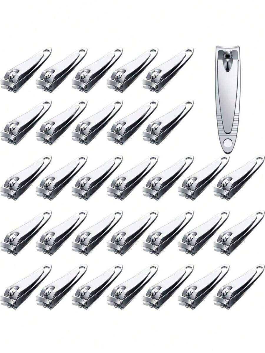 100pcs/32pcs/8pcs/1pc Classic Stainless Steel Nail Clippers, Silver Nail/Toe Clipper Set, Sharp Blades, Portable Nail Clippers, Suitable For Nail Salon And Home Use, Nail Clipper Quantity, Wholesale Distribution - Silver - View 1