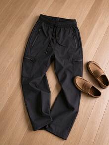 Men's Spring/Autumn New Drawstring Fashion Casual Sports Cargo Pants, Unisex, Suitable For Spring/Autumn - Black - View 9