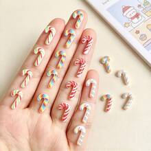 20/50/100pcs Cute Cartoon Glow-In-The-Dark Resin Colorful Mini Cane Mixed Assortment Nail Art Charm Phone Case Hair Clip DIY Accessories - Random Mix - Christmas Mini Candy Cane Mix - View 8