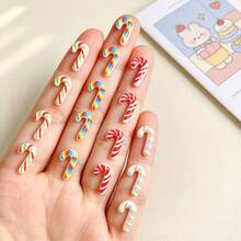 20/50/100pcs Cute Cartoon Glow-In-The-Dark Resin Colorful Mini Cane Mixed Assortment Nail Art Charm Phone Case Hair Clip DIY Accessories - Random Mix - Christmas Mini Candy Cane Mix - View 7