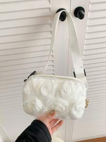 Tas Pinggang Jala 3D Motif Mawar untuk Anak Perempuan, Tas Selempang Dada Motif Bunga Lucu dengan Tali Bahu yang Dapat Diatur, Tas Mini Kecil - A - View 7