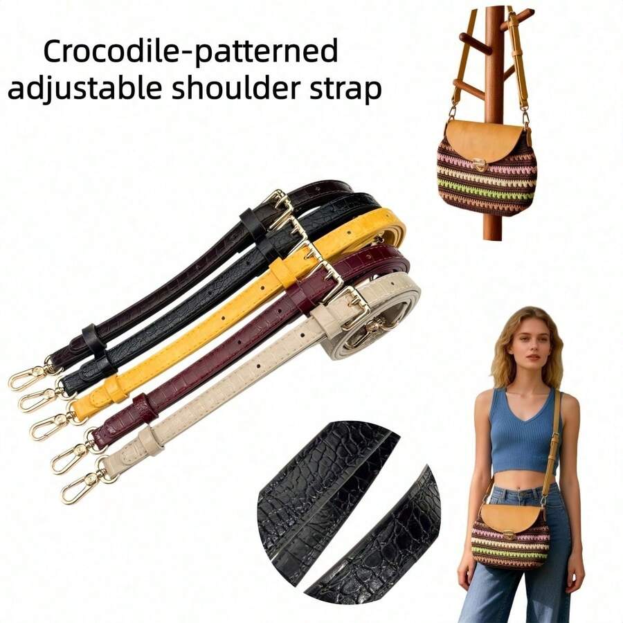 1pc Crocodile Embossed PU Leather Adjustable Crossbody Shoulder Strap ...