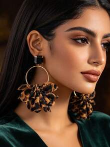 1 Pair Fashion Exaggerated Colorful Leopard Print Fabric Geometric Round Earrings, Women's Fashion Jewelry Suitable For Festivals, Parties, Daily Wear And Weddings - Multicolor - View 4