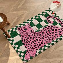 1 buah Keset Kamar Mandi Mikrofiber Motif Macan Tutul Merah Muda di Latar Belakang Kotak-kotak, Keset Kamar Mandi Lembut Anti Selip, Keset Penyerap Air, Dapat Dicuci dengan Mesin, Kain Rajut, Untuk Kamar Tidur, Dapur, Pintu Masuk, Penggunaan Dalam & Luar Ruangan, Aksesoris & Dekorasi Rumah, Hadiah Rumah Baru yang Sempurna - A - View 7