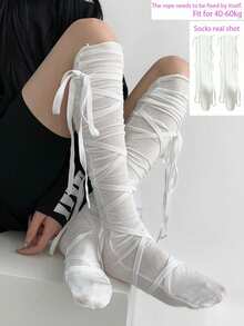 STAR RIVER 1 Pair Women's Lace-Up Knee-High Socks, Elastic Ballet Socks, Suitable For Daily Wear, Cosplay And Street Style, Y2K - Multicolor - View 12