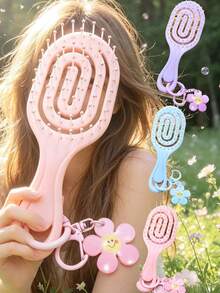 1/3pcs Mini Portable Small CombRib Comb Elastic Comb With Flower Pendant, Easy To Store For Travel, Hair Straightening Comb Suitable For Gifts To Family And Friends - Multicolor - View 1