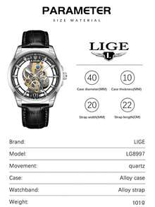 LIGE Men's Fashion Watch: Skeleton Design, Stainless Steel Band, Quartz Movement - Silver - View 9