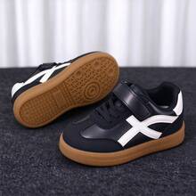 Children's Flat Casual Sports Shoes, Hook And Loop Convenient Walking Shoes, Unisex Retro Skate Shoes - Black - View 6