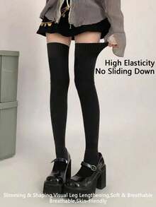 1/2 Pairs Women's Elastic Mid-Calf Socks, Soft Breathable Warm Calf Stockings For Spring, Fall, Casual Outfits & Daily Wear - Multicolor - View 10