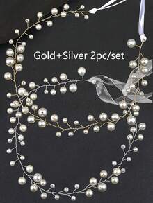 2/1pc Kids Girls Faux Pearl Ribbon Headband, Handmade Copper Wire Hair Accessory For Birthday Party, School Performance, Princess Dress-Up & Photos - Multicolor - View 11