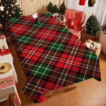1pc Red & Green Classic Plaid Christmas Party Tablecloth, Durable Polyester Fabric, Suitable For Indoor & Outdoor Daily And Christmas Holiday Party Decor, Easy To Clean, Fits Coffee Table, Dining Table, Hotel, Restaurant, Camping And Festive American Christmas Home Kitchen Decor - C - View 11