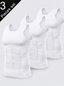 3 buah Tank Top Pembentuk Tubuh Kompresi Tanpa Jahitan dan Bernapas untuk Pria, Kaos Dalam Tanpa Lengan Cocok untuk Berbagai Acara - Putih - View 1