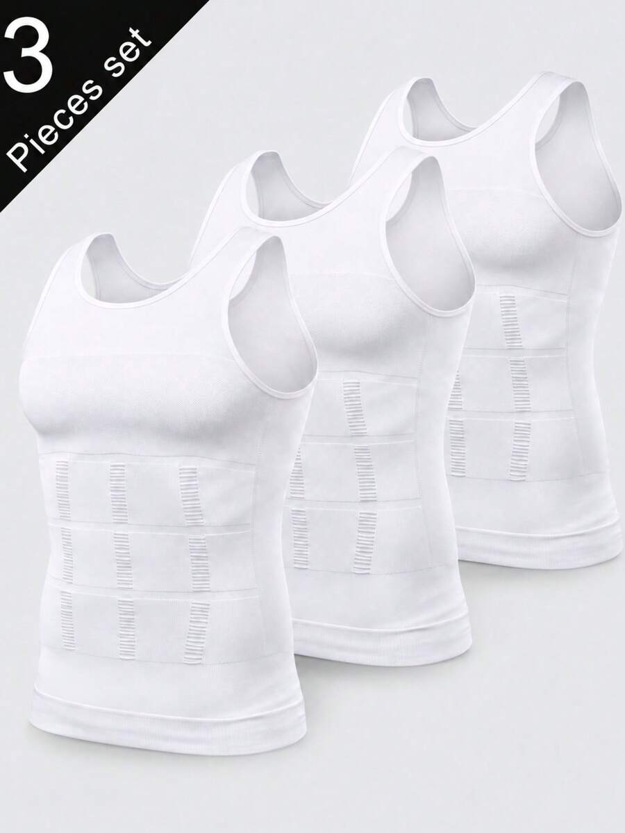 3 buah Tank Top Pembentuk Tubuh Kompresi Tanpa Jahitan dan Bernapas untuk Pria, Kaos Dalam Tanpa Lengan Cocok untuk Berbagai Acara - Putih - View 1