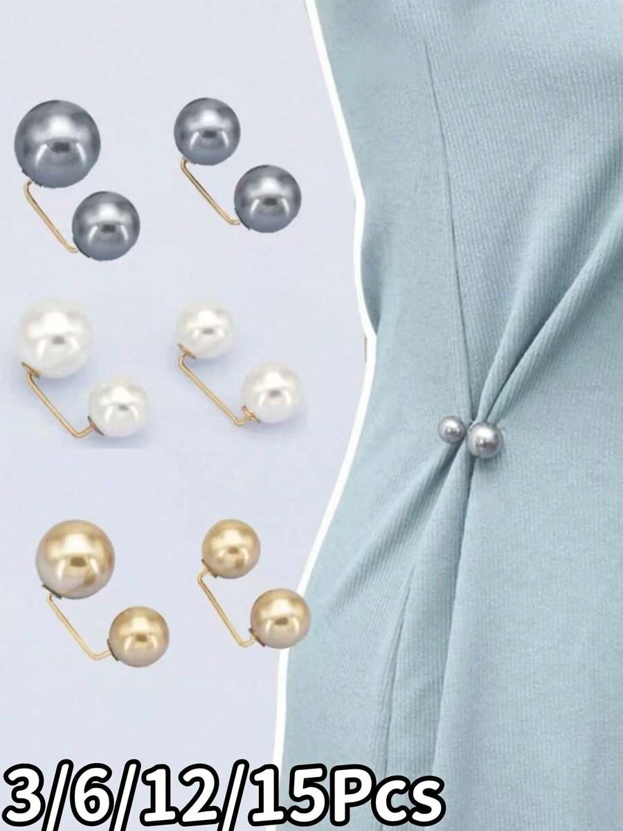 3/6/12/15Pcs Faux Pearl Waist Buckle, Jeans Waist Adjuster, Skirt/Clothing Waist Buckle, Collar Anti-Exposure Button