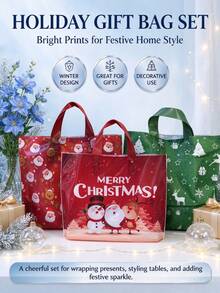 10pcs Christmas Gift Bags, Reusable Printed Tote Bags, Suitable For Holiday Party Gift Wrapping, Home Decor, Christmas Gift Packaging Supplies - Multicolor - View 11