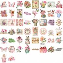 Paket 50 Stiker Junk Journal Bunga Retro, Stiker Ephemera Vintage dengan Kutipan, Kastil, Cangkir Teh, Jam, Peri untuk Dekorasi Scrapbook - MultiWarna - View 2