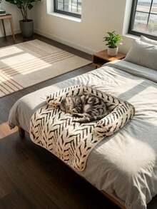 Kain mewah bermotif tulang ikan, bantalan samping yang ditinggikan, bagian bawah anti selip, dapat digunakan sebagai alas tidur hewan peliharaan dan pelindung sofa, cocok untuk kucing dan anjing kecil. - MultiWarna - View 8