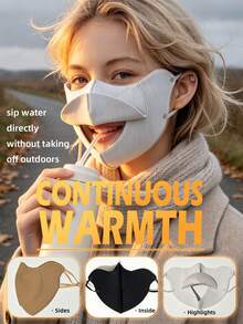 Warm Autumn/Winter Face Mask Featuring A Liftable Drinking Opening, Adjustable Elastic Ear Loops, And A Windproof Thermal Design For Daily Outdoor Wear. - Multicolor - View 3