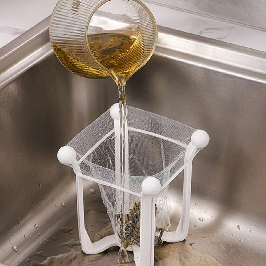 1set-Kitchen Sink Drain Rack Filter Mesh Storage Rack, Trash Filter Strainer, Leftover Food & Miscellaneous Items Storage Strainer, White Plastic Bracket/Metal Bracket + 50 Filter Mesh, Anti-Clogging & Anti-Odor. Home & Living Storage & Organization, Kitchen Storage & Organization, Kitchen Storage Rack.