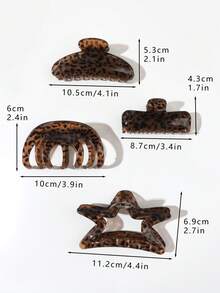 1pc Vintage Leopard Print Amber Jelly Brown Semi-Circle Star Rectangle Hair Claw, Oversized Hair Clip, Elegant Versatile Hair Accessory - Multicolor - View 4