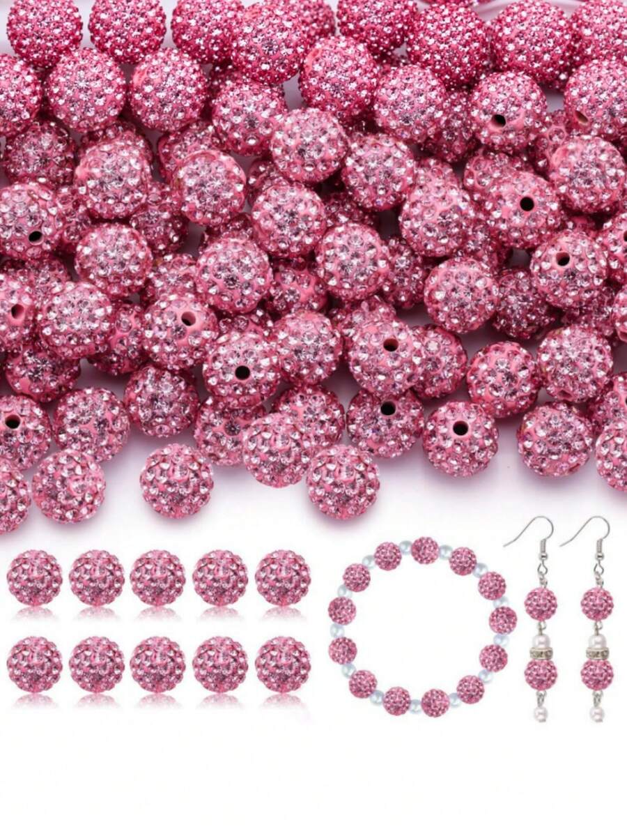 45pcs 10mm Colorful Shiny Round Shamballa Disco Beads, Shiny Clay Rhinestone Crafting Materials