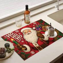 1pc Christmas Series Santa Claus Pattern Printed Coffee Bar Mat, Drainage Mat, Soft Bottom Diatomaceous Earth Coffee Machine Drainage Mat, Soft Rubber Drainage Mat, Super Absorbent Wear-Resistant Dish Drying Mat, For Countertop Restaurant Kitchen Table Mat, Patio Dining Table Decor, Home Kitchen Supplies, Countertop Decor Mat - Multicolor - View 8