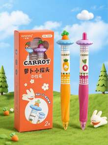 2/1pc Rotating Carrot Head Neutral Pen, Creative Cartoon Carrot Design, CS Double Ball Tip 0.5, Smooth Writing Pen For Students, Highly Attractive Fun Stress Relief Signature Pen Gift Box Set, Suitable For Daily Homework, Classroom Notes, Exam Preparation; Journal Decoration, Excerpt Recording; Back To School Gift, Birthday Small Gift, Class Reward Prize, Rotating Carrot Head Design, Fun Interaction, Suitable For Personal Use And Gifting - Multicolor - View 8