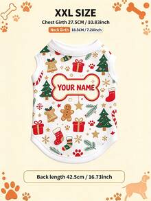 1pc Customized Personalized Pet Clothes, Cat & Dog Vest T-Shirt, Comfortable & Cute, Heat Transfer Printing, Dog Paw Design, Perfect Christmas Gift For Dogs! - Multicolor - View 11