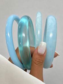 8/4pcs Minimalist Fashion Elegant Resin & Metal Plain Smooth Bangle Bracelet Set, Suitable For Women's Daily Casual, Party, Gathering, Wedding, Layering, Gift - Multicolor - View 8