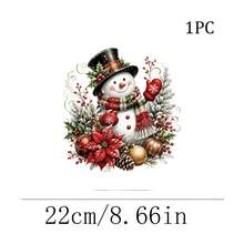 1/2/3pcs Christmas Snowman Hat Heat Transfer Vinyl Iron-On Sticker, Durable Washable Iron-On Patch DIY Sticker For T-Shirts, Canvas Bags, Pillows, Jeans, Hoodies - Multicolor - View 7