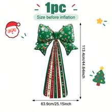 44 Inch Christmas Bow Aluminum Foil Balloon With Printed Tassel Ribbon, Red And Green Christmas Snowflake & Santa Claus Pattern Bow Balloon, Christmas Party Home Background Photo Prop - Multicolor - View 12