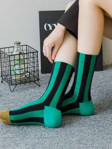 New Colorblock Vertical Striped Mid-Calf Socks, Unisex Solid Color Striped Sports Socks, Christmas Gift - Multicolor - View 5