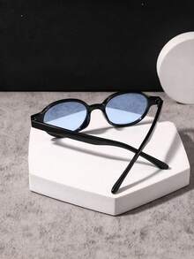 1 PC Men's Classic Oval Fashion Glasses Black PC Frame Solid Color Lens Ultra-Light To Wear Casual Style For Driving Road Trips With Glasses Box - Multicolor - View 5