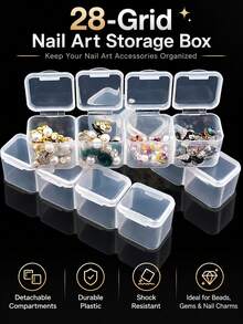1pc 28-Compartment Detachable Plastic Storage Box, Nail Art Rhinestone Bead Organizer, Removable Divider Storage Box, Shatter-Resistant Nail Art Accessory Organizer, Nail Supplies - Clear - View 4