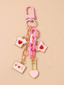 1pc Fashion Chunky Chain Heart Keychain, Envelope Clothing Keychain, Bag Charm - Multicolor - View 9