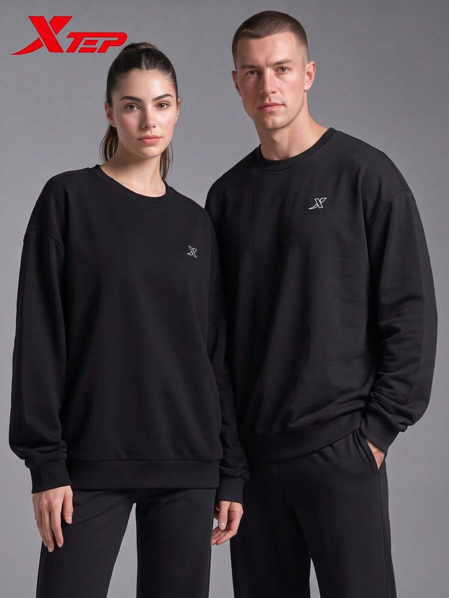 Sweatshirt Pullover XTEP | Sweatshirt Pullover Olahraga Unisex Musim Gugur Atasan Rajut Serbaguna Pasangan Hitam - Hitam sejati - View 1